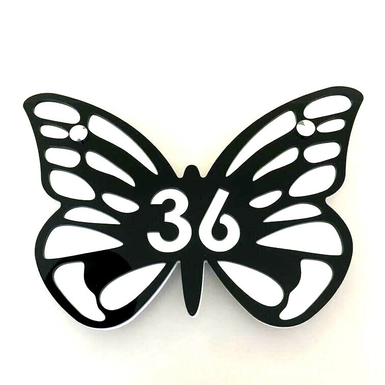 Butterfly House Number Signs, Bespoke in Many Colours