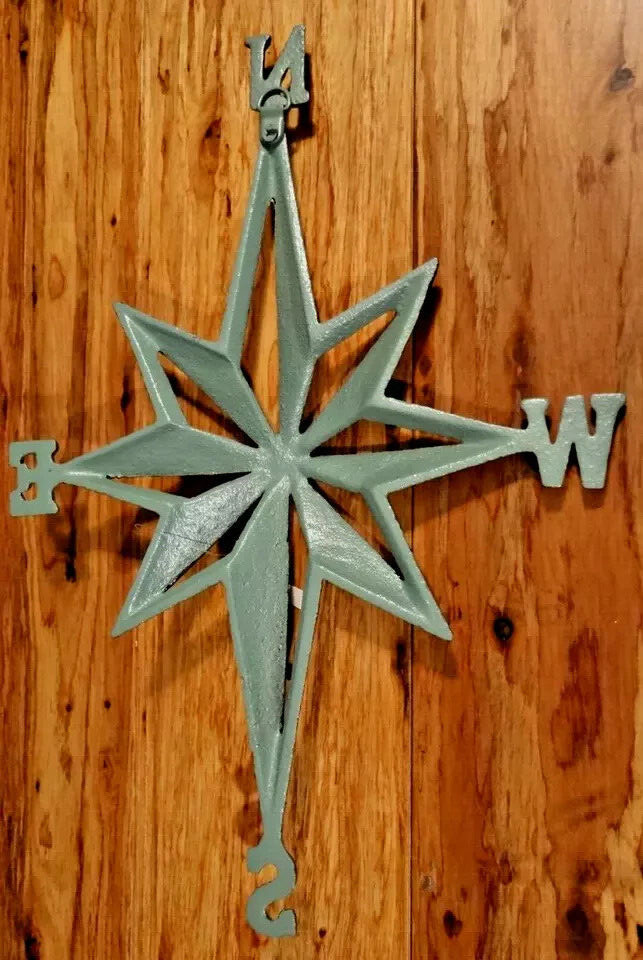 Metal Iron Nautical Rose Compass Star Directional Sailing Boat Wall Beach 14×10″