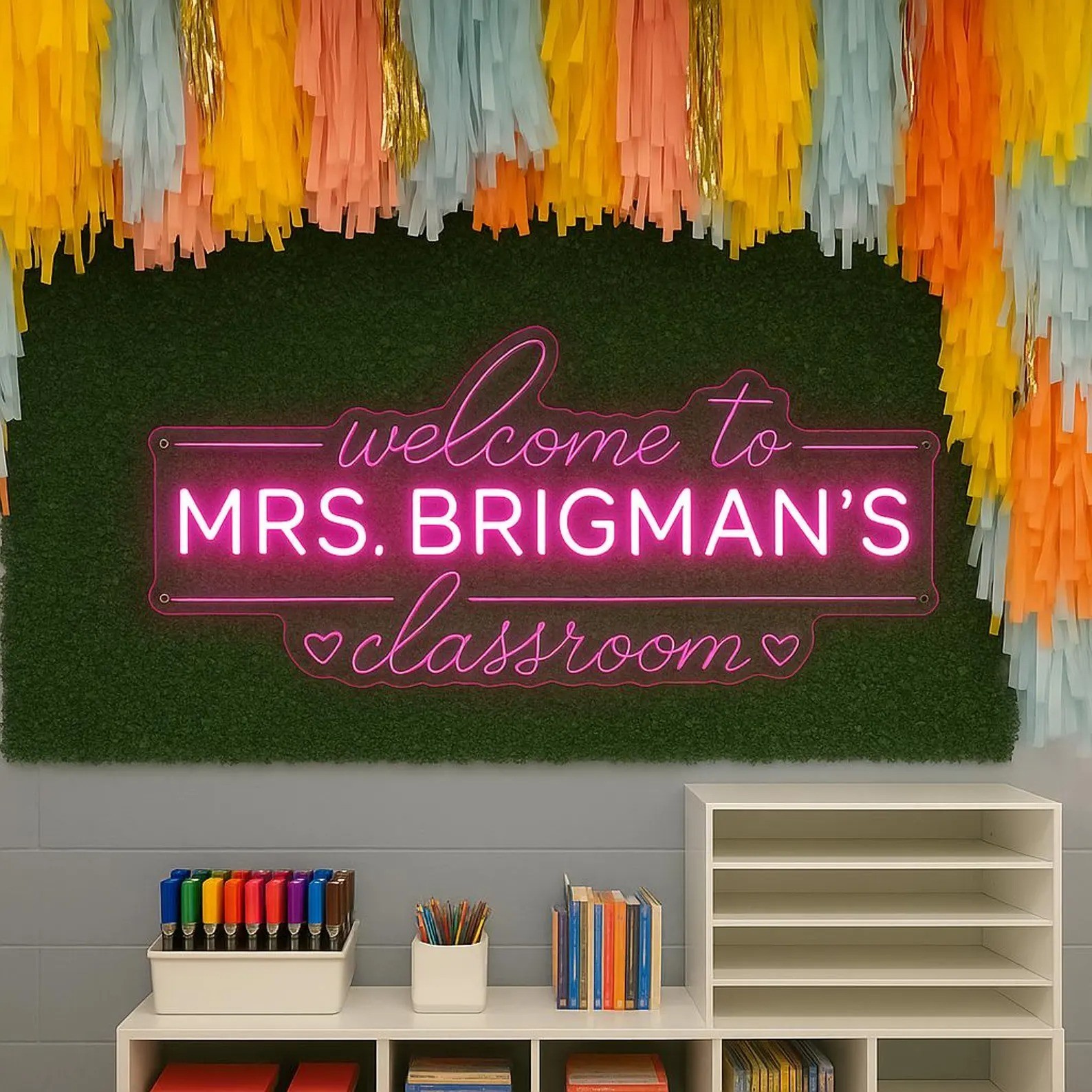 Custom Teacher Name Neon Sign Personalized Classroom Last Name Sign Decor