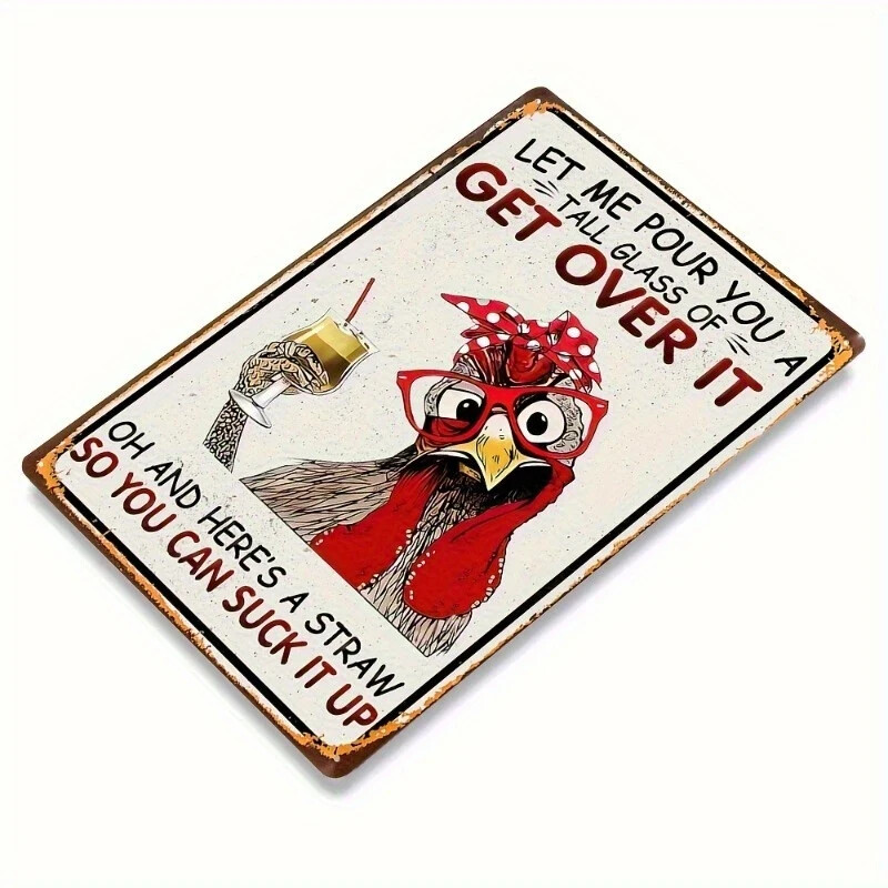 NEW 8×6 Funny Tin-Style Fiberboard Sign of Hilarious Cynical Heartless Chicken