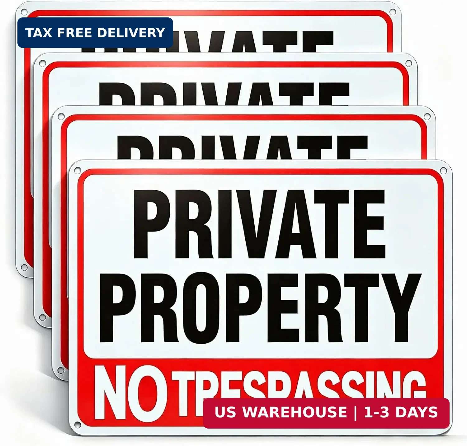 4 Pack Large No Trespassing Signs Private Property, 8X12 Inch Rust Free Aluminum