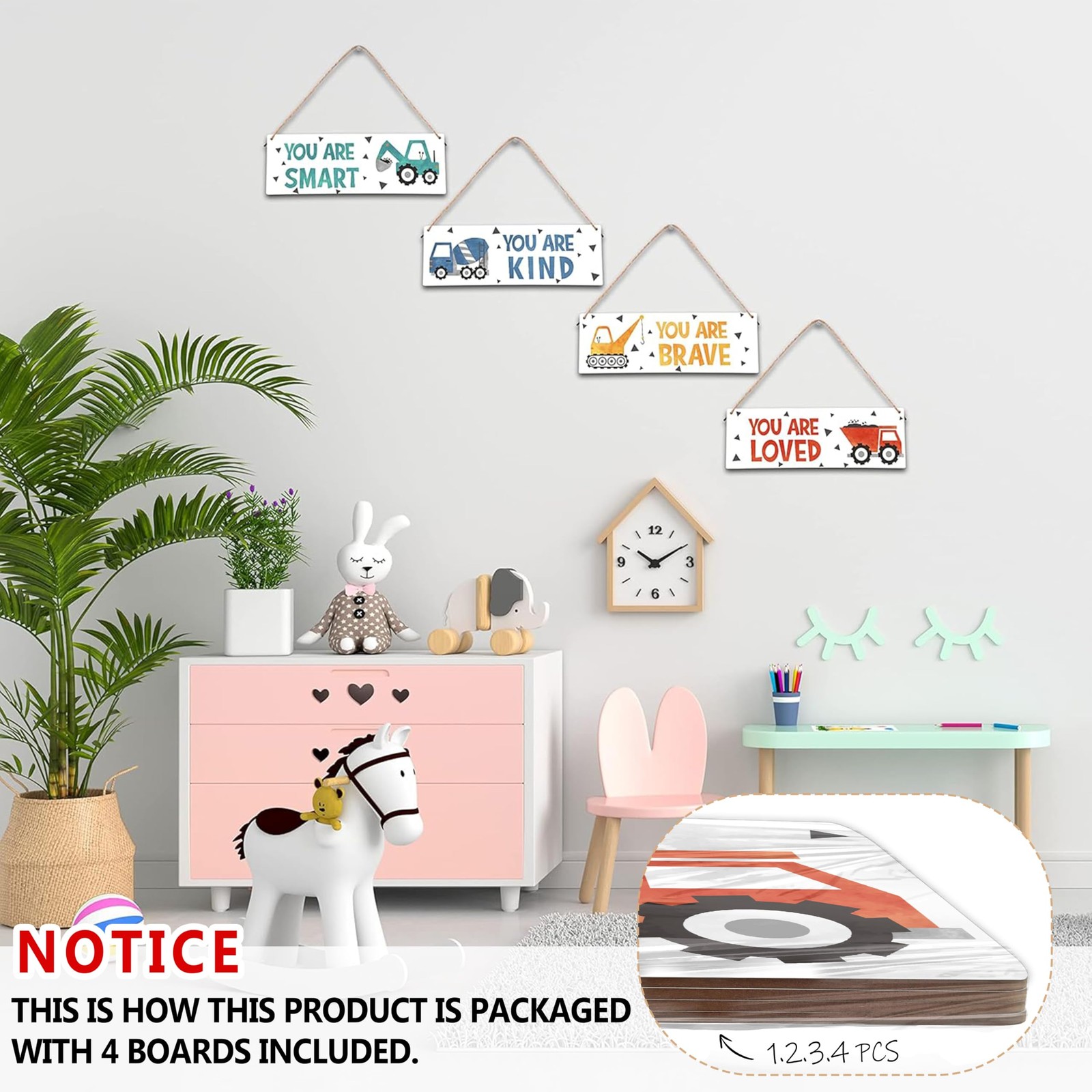 4 Pieces Construction Vehicles Decor Room Wall Decor Wooden Sign – Motivation…