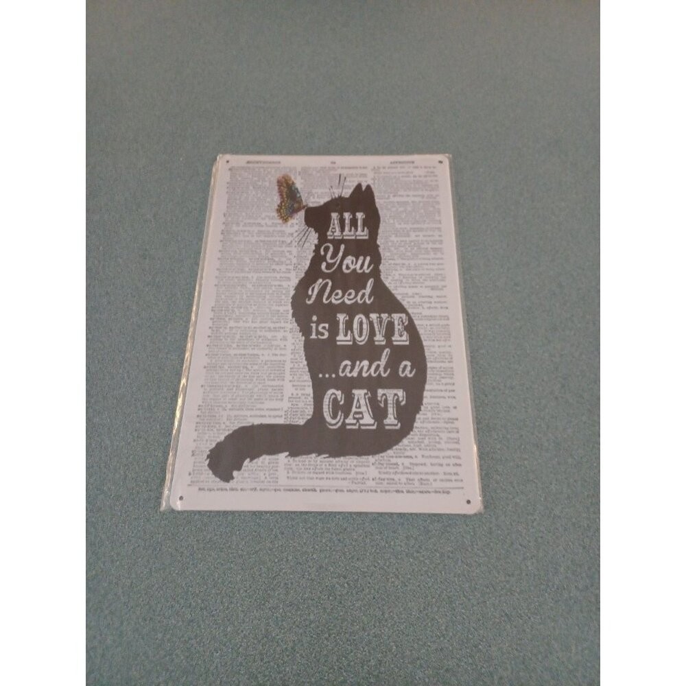 All You Need Is Love & A Cat – Retro Vintage Tin Sign – 8” x 12”