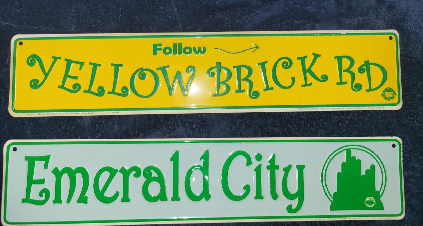 WIZARD OF OZ Lot of 3(24 inch) Street Sign Tin Yellow Brick Emerald City Witch