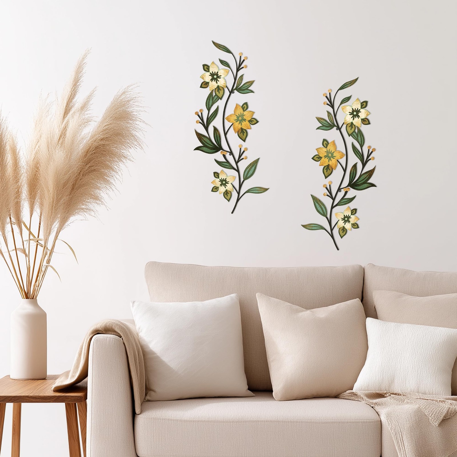 2 Pieces Metal Wall Art – Rustic Flower Wall Decor Vintage Floral Wall Art fo…