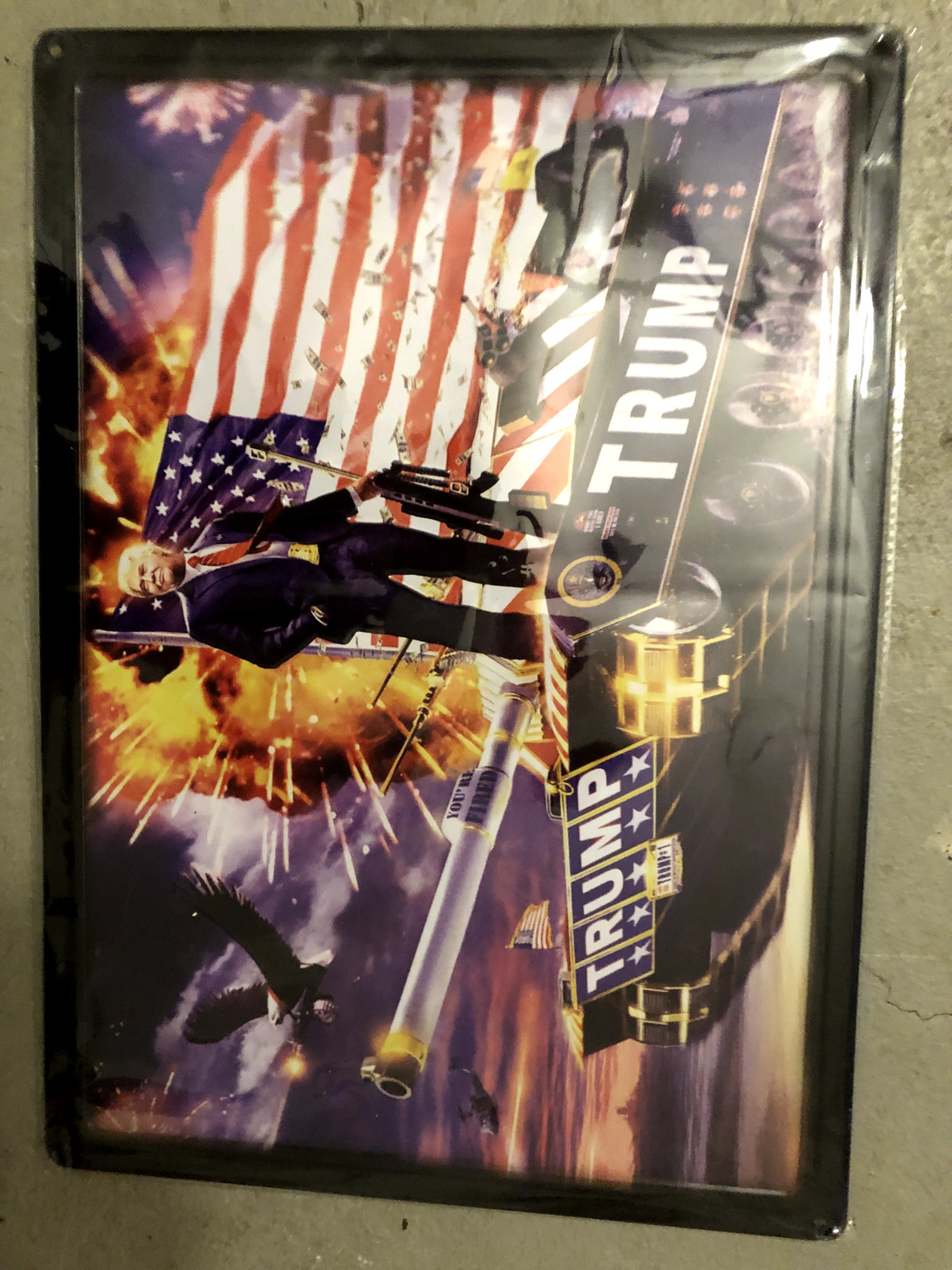 Trump On A Tank 17″ x 12″ Embossed METAL SIGN – NEW IN PLASTIC