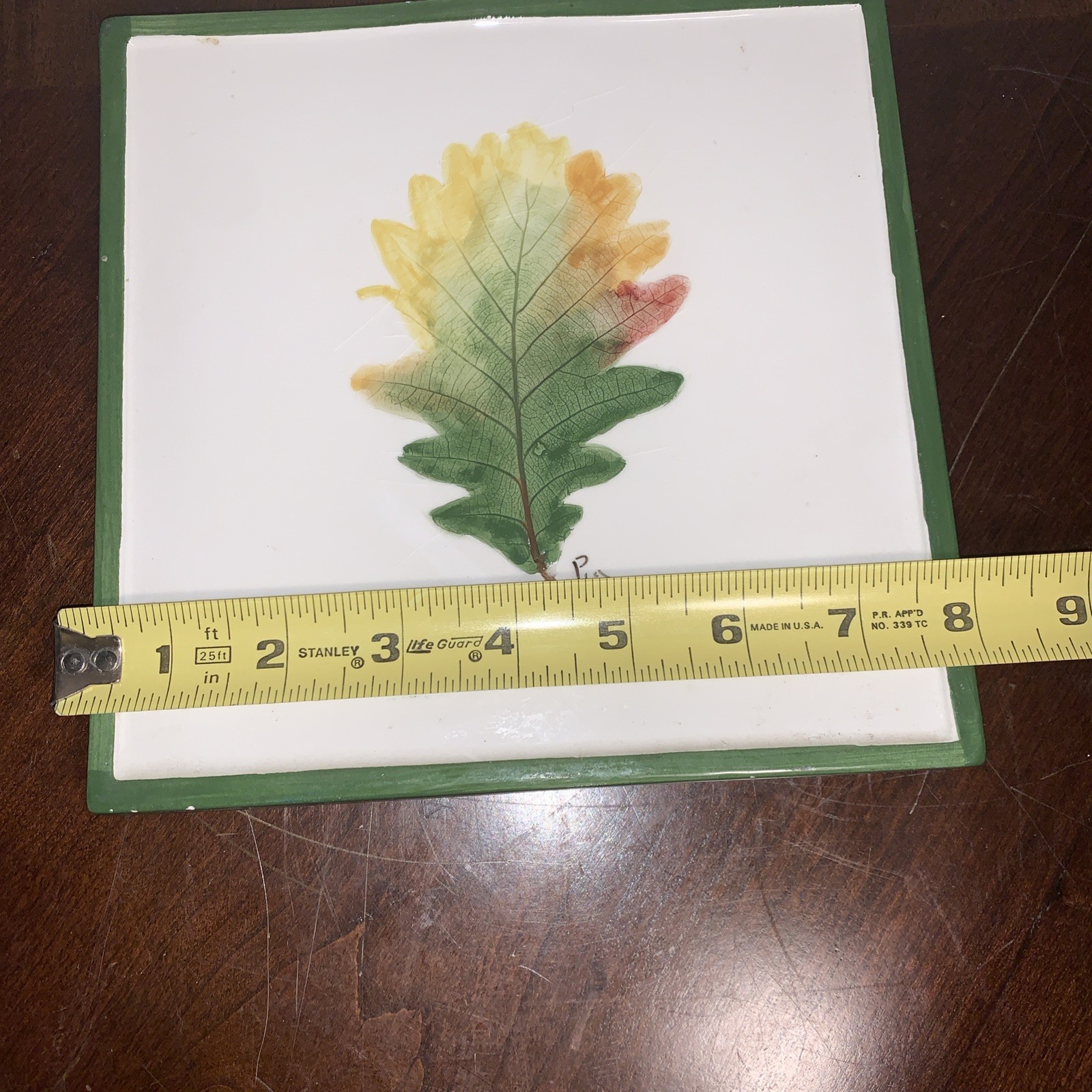 Pair of Vintage Pier 1 Italy Porcelain Wall Tiles Plaques Decor Fall Leaves