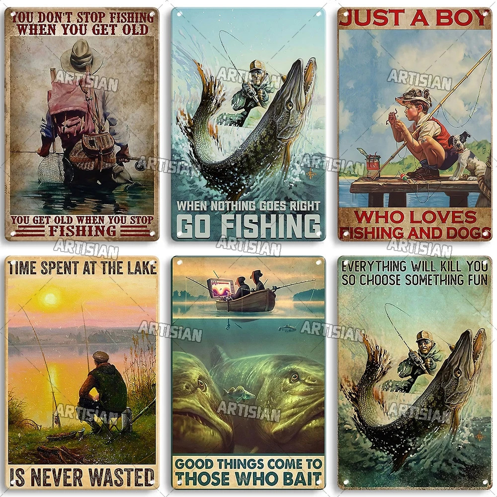 Fishing Tin Metal Sign Sport Poster Lure Decorative Plate Wall Decor 8×12