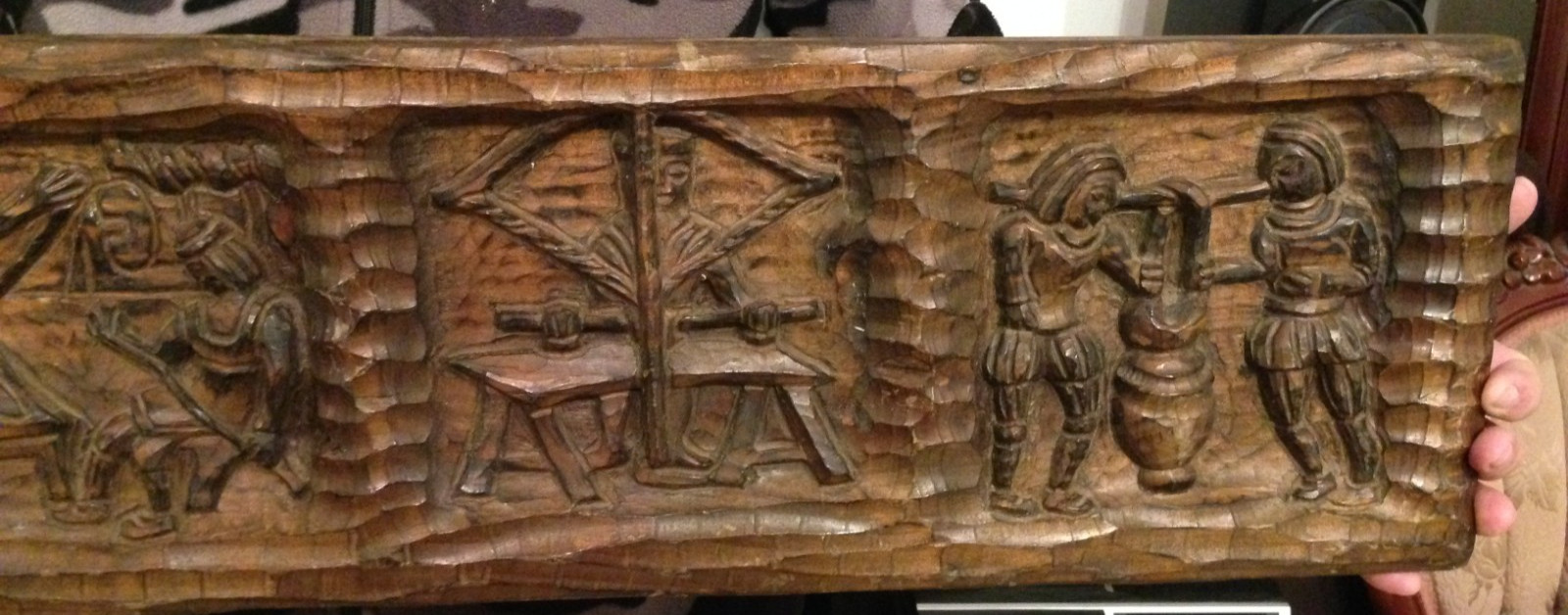 VTG. Hand Carved Wood Story Board Wall Panel 39.5” Folk Art Architectural OOAK