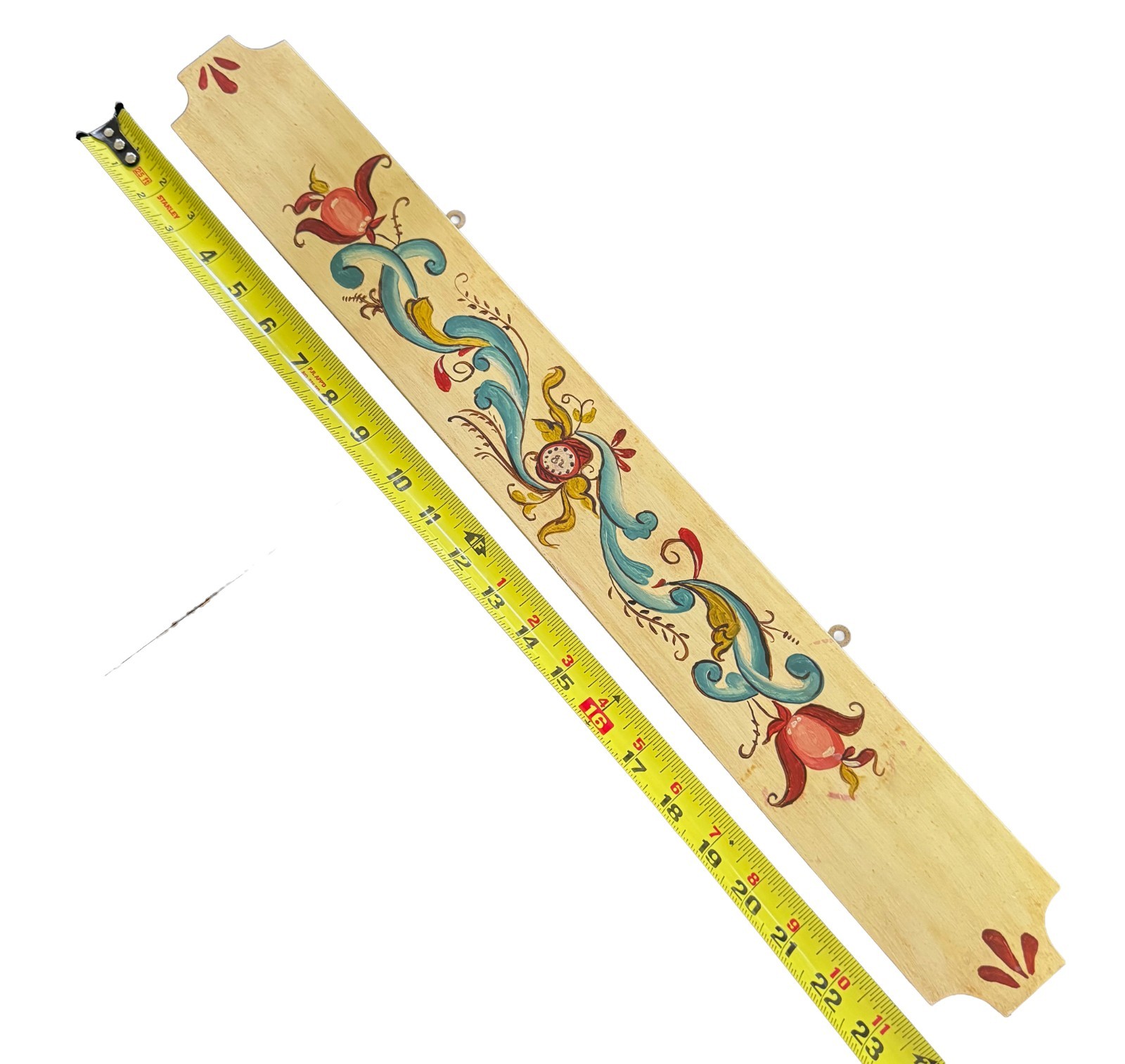Scandinavian folk art Rosemaling VTG Wooden Wall Plaque Sign Trim Decor 24″ x 3″