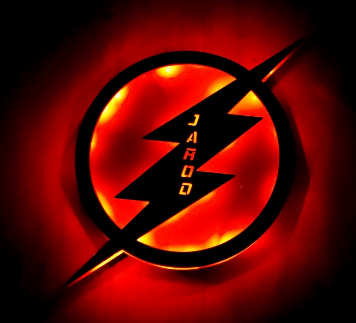 The flash LED sign, Personalized Name superhero sign, Man cave sign, Custom wood