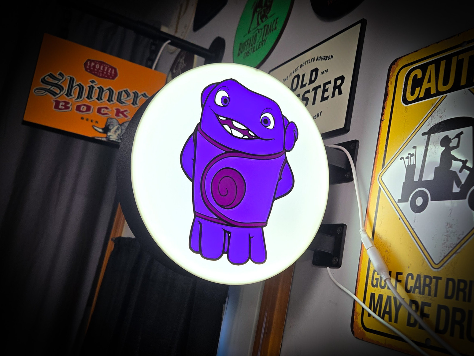 Oh (Home) LED Lightbox Sign 3D Printed Round Wall Mount Man Cave Garage Decor