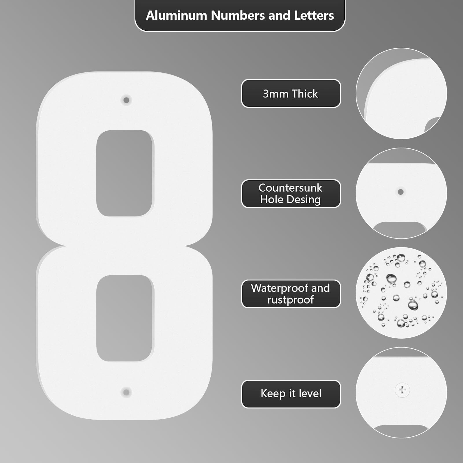 SpNo1-MS Aluminum Address Number Letter, 4 Inch White D