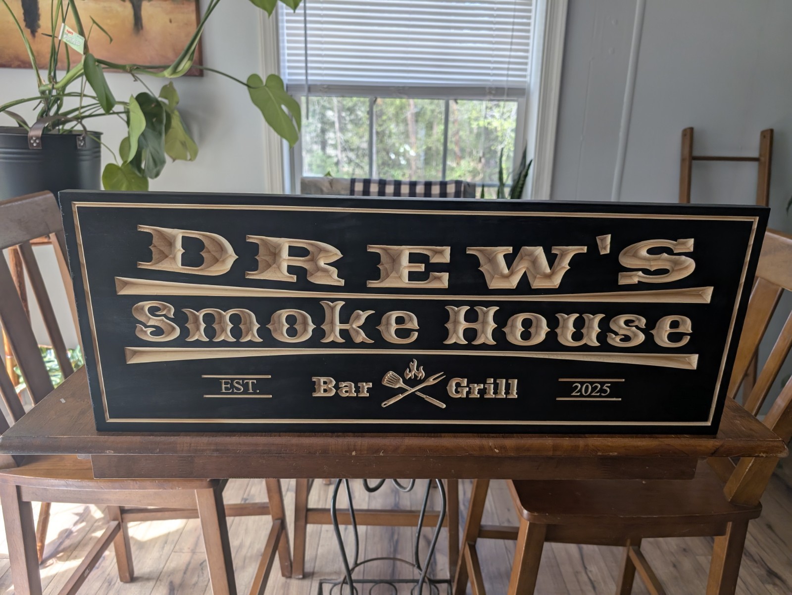 Bar and Grill Sign – Custom Name Home Outdoor Carved Wooden Engraved Wood Plaque