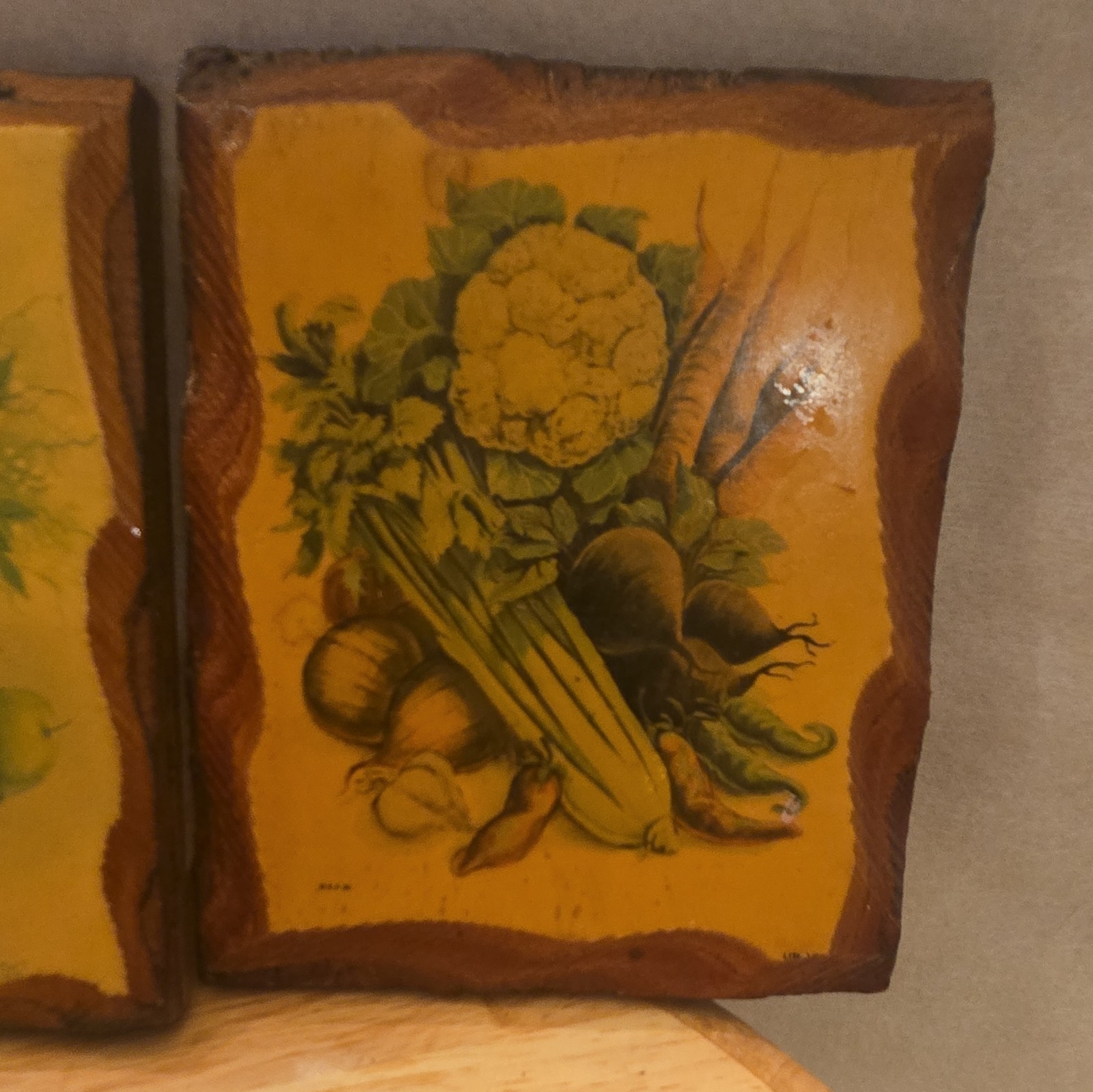 Wood Vintage Wall Plaques Set Food Floral Decorative Rectangular Vertical