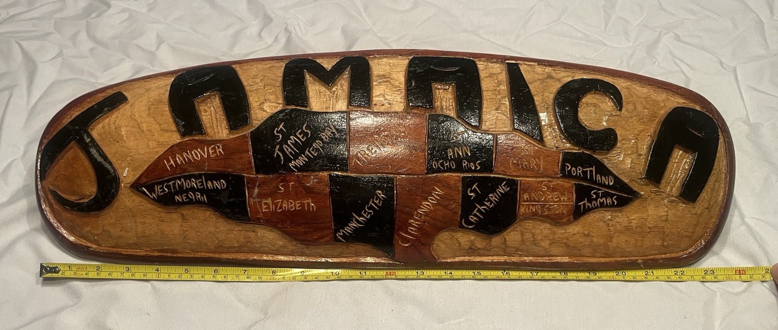 Vintage Jamaica Hand Carved Wooden Map Wall Decor Tiki Bar Island Sign Beach