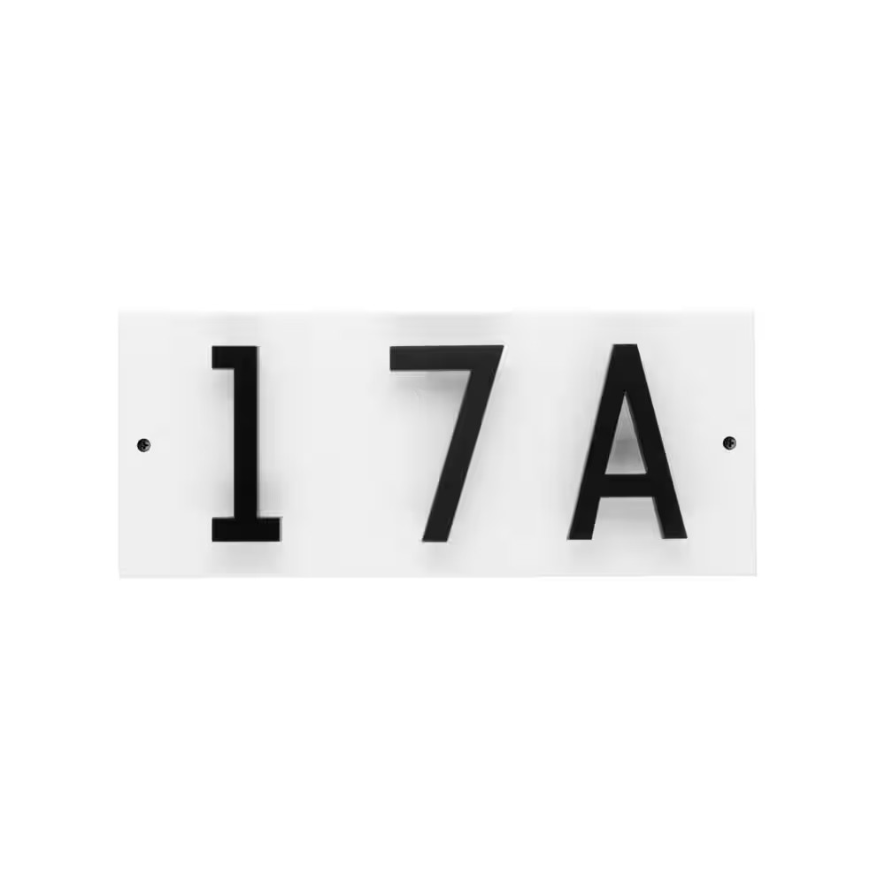 Floating Stand-Off 3-Number Horizontal Sign, White /W/ Black Modern Font Numbers