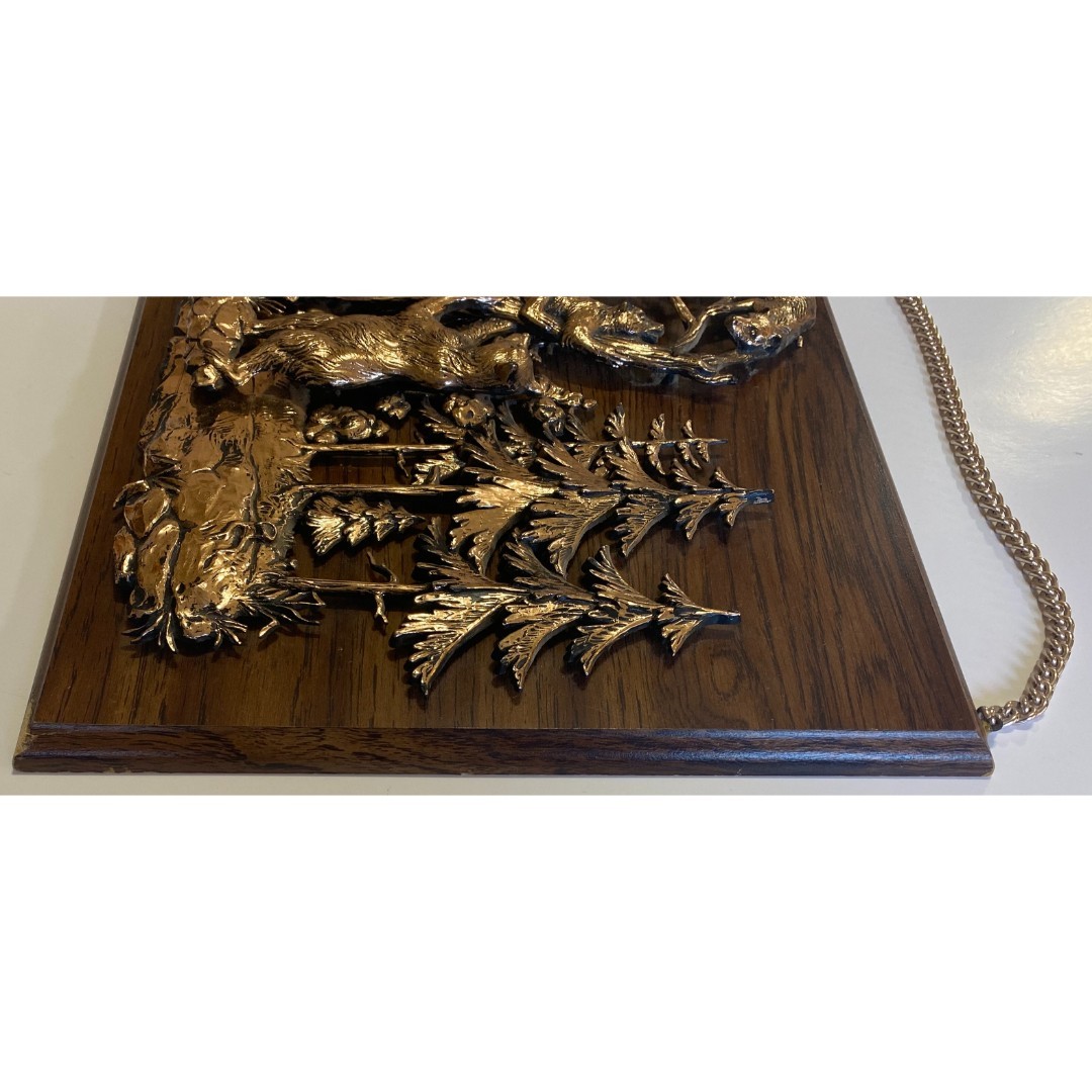 Vintage A & F Faux Copper Finish / Plastic Bear Wood Wall Plaque Made In Canada