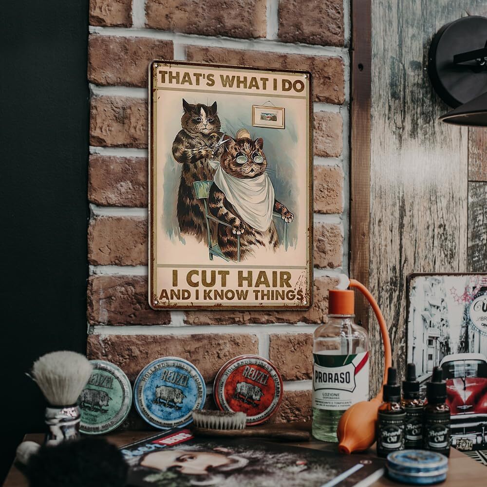 Tin Metal Signs Funny Cat Hair Salon Wall Decor That’s What I Do I Cut Hair and