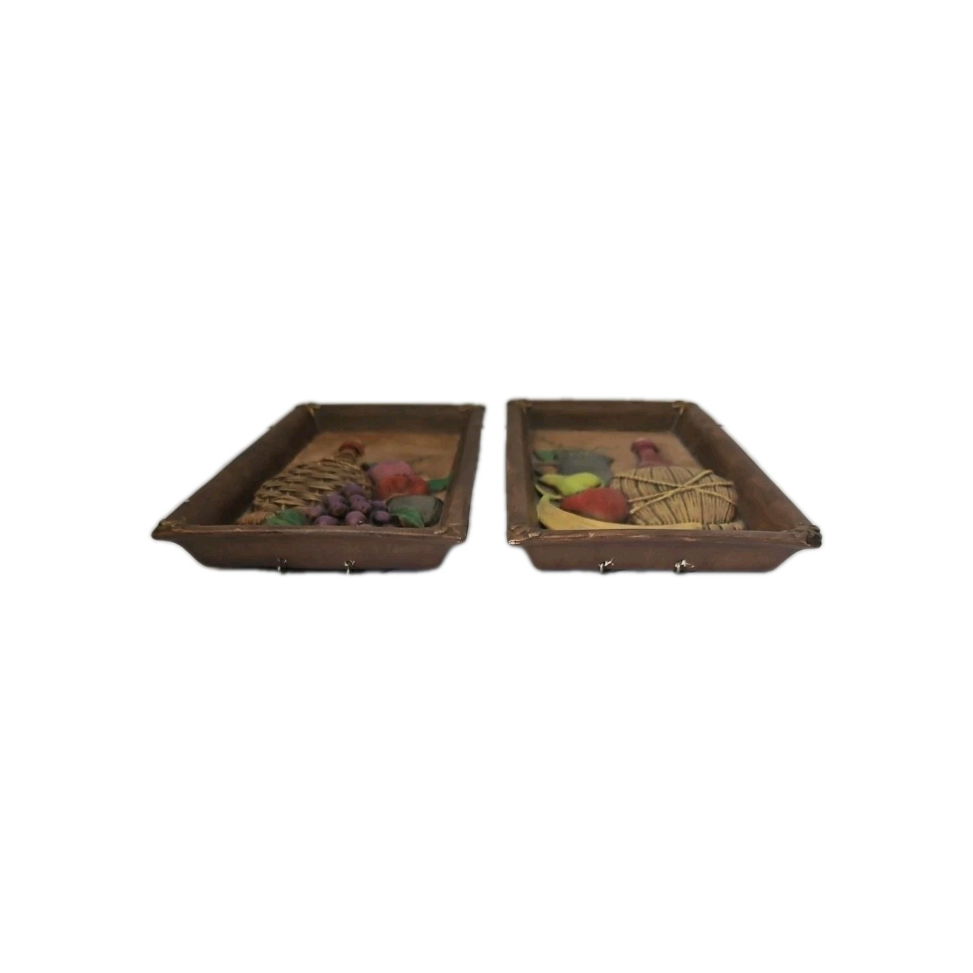Ries Ceramic Fruit And Wine Wall Plaques Rectangular Pair 9 5/8″ × 5.25″ Painted