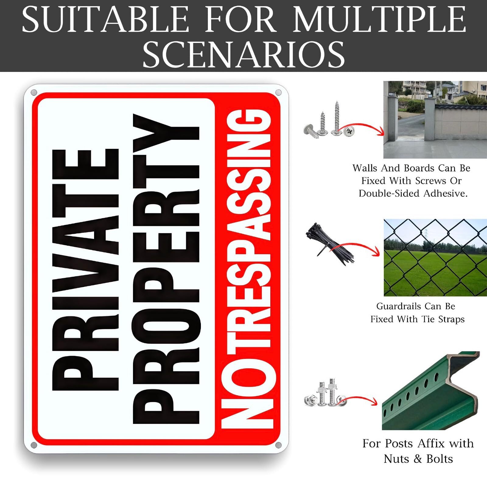 3-Pack Large No Tresspassing Sign Private Property,8×12 Inch Rust Free Aluminum