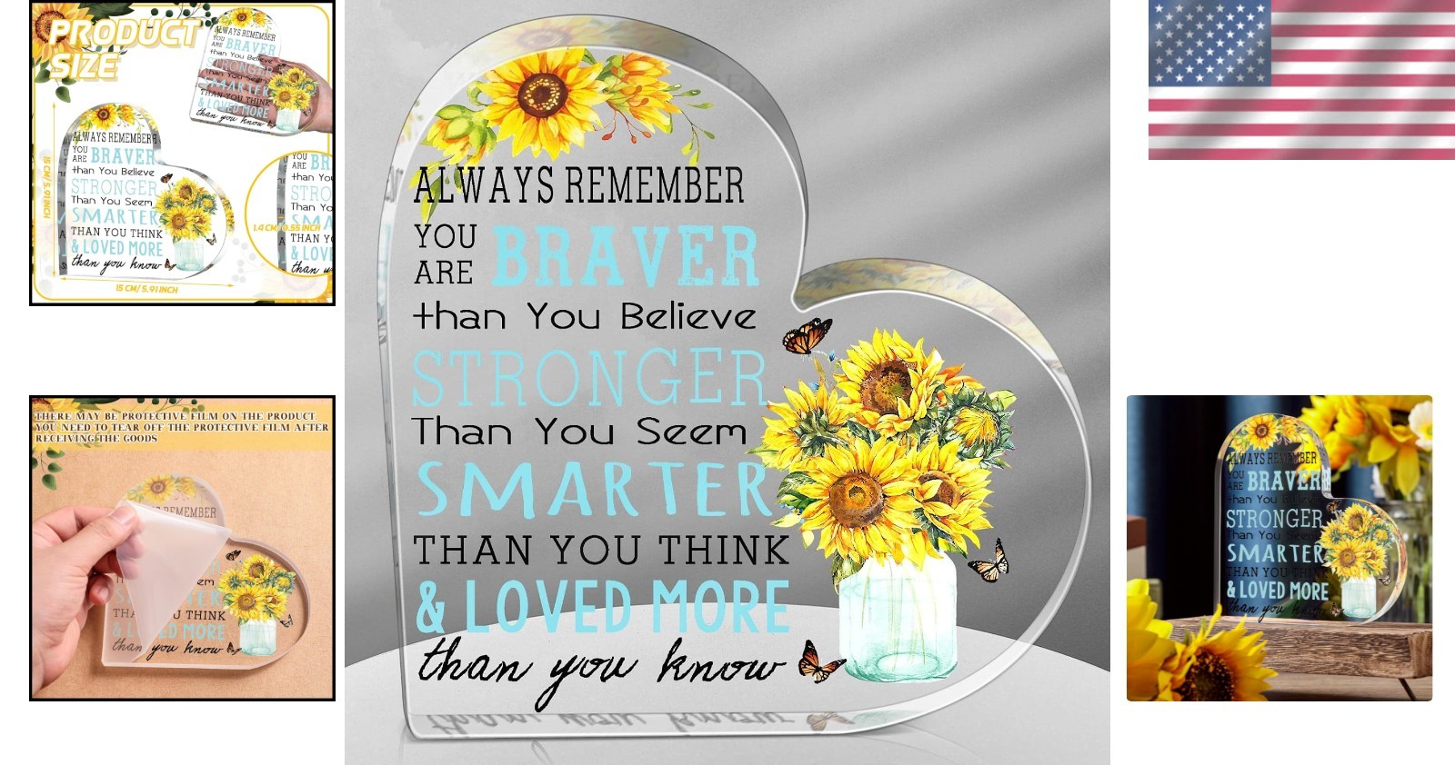 5.9-Inch Sunflower Heart Decorative Sign – Uplifting Gift for Women & Friends