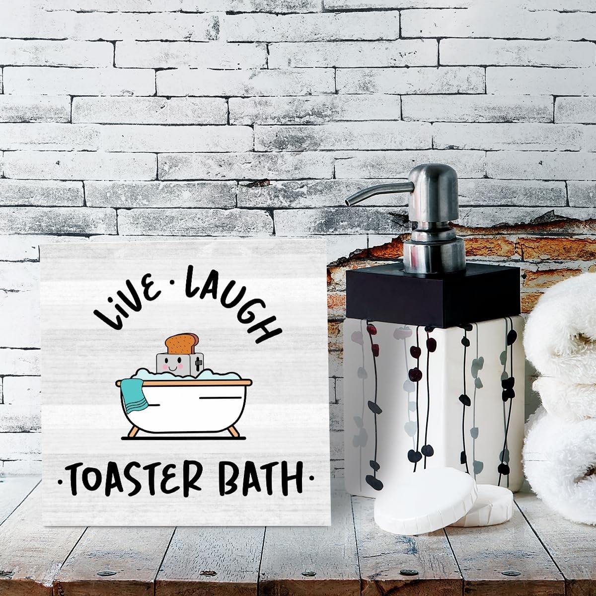 Live Laugh Toaster Bath Sign, Funny Bathroom Decor, 5″L x 5″W, Toaster-02