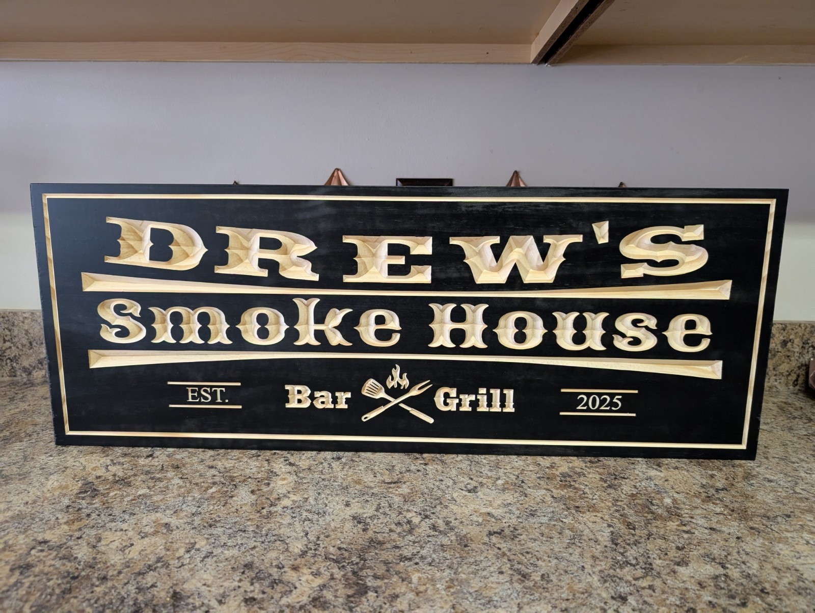 Bar and Grill Sign – Custom Name Home Outdoor Carved Wooden Engraved Wood Plaque