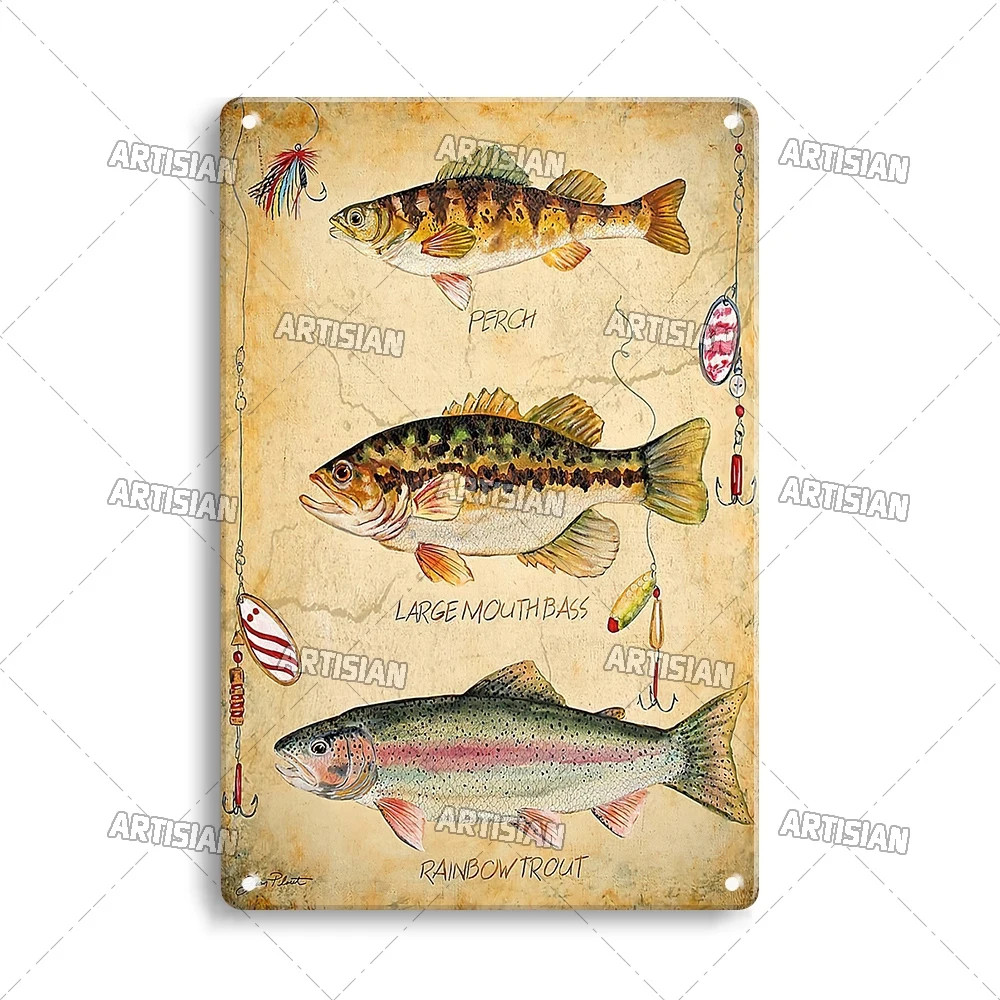 Fishing Tin Metal Sign Sport Poster Lure Decorative Plate Wall Decor 8×12