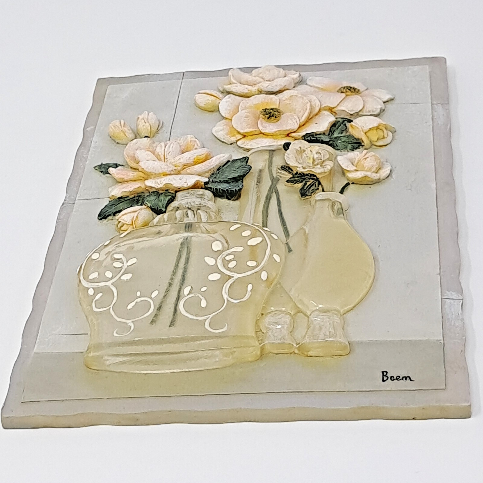 Boem 3D Wall Art Resin Floral Plaque Flowers in Translucent Acrylic vintage