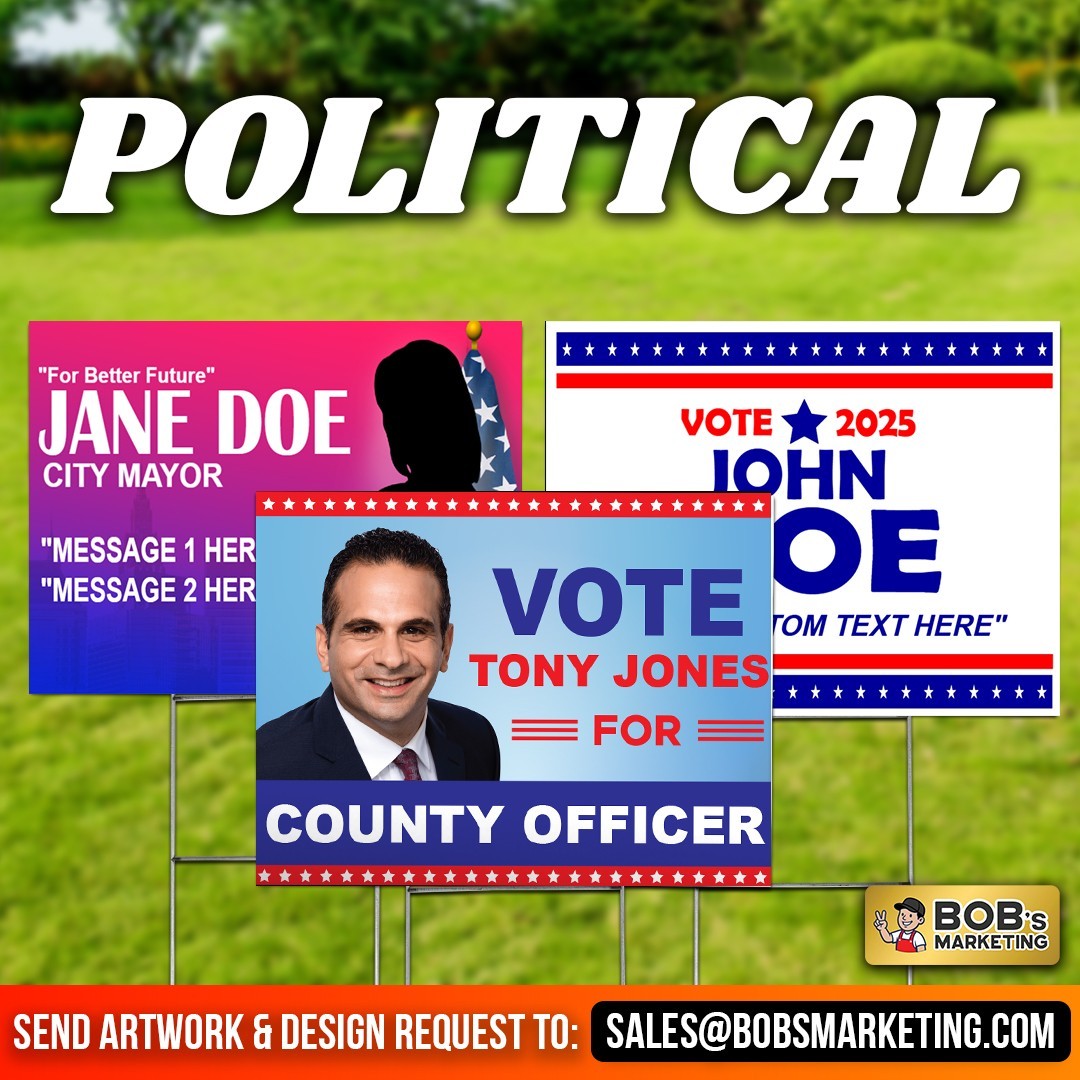 5 Pack Custom Yard Signs 24×18 Full Color Wholesale Printing + Metal H Stakes