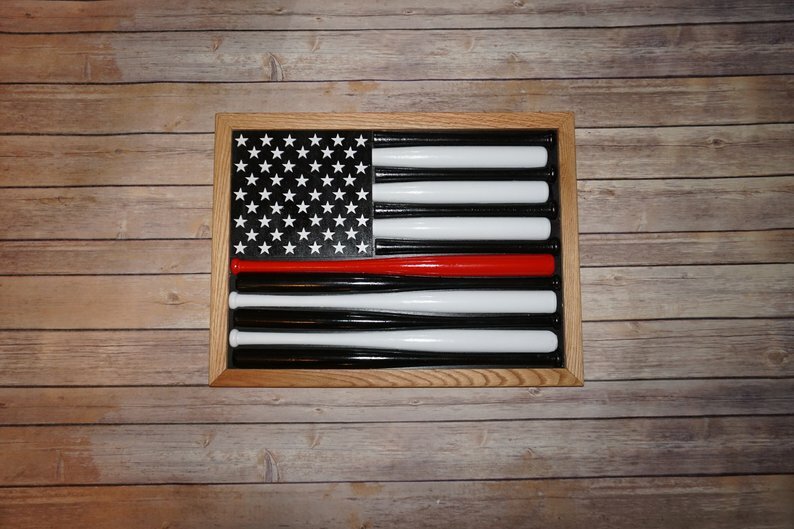 Handcrafted Baseball Bat American Flag – Thin RED Line Variation – BJD Bat Flag