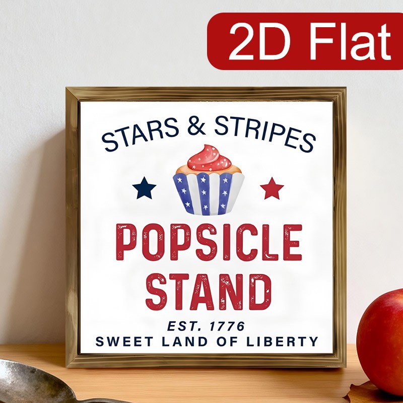 Stars And Stripes Popsicle Stand Cupcake Wooden Plaque Farmhouse Kitchen Decor