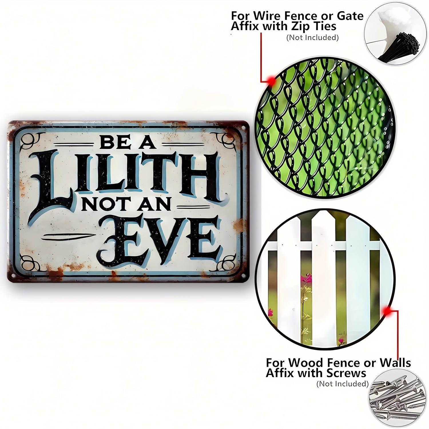 Vintage Metal Sign “Be Lilith Not EVA” Iron Wall Decor 20.32×30.48cm