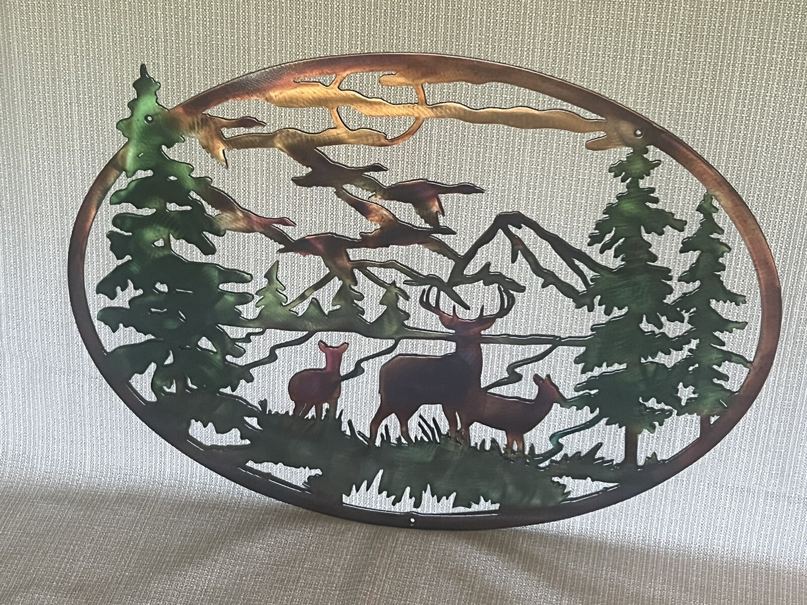 Deer Mountains And Trees Wildlife Cabin Metal Wall Art Rustic Home Decor