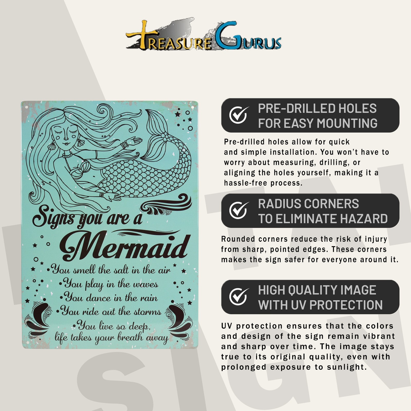 Signs You Are A Mermaid Funny Metal Sign for Girls Room Bathroom or Living Decor