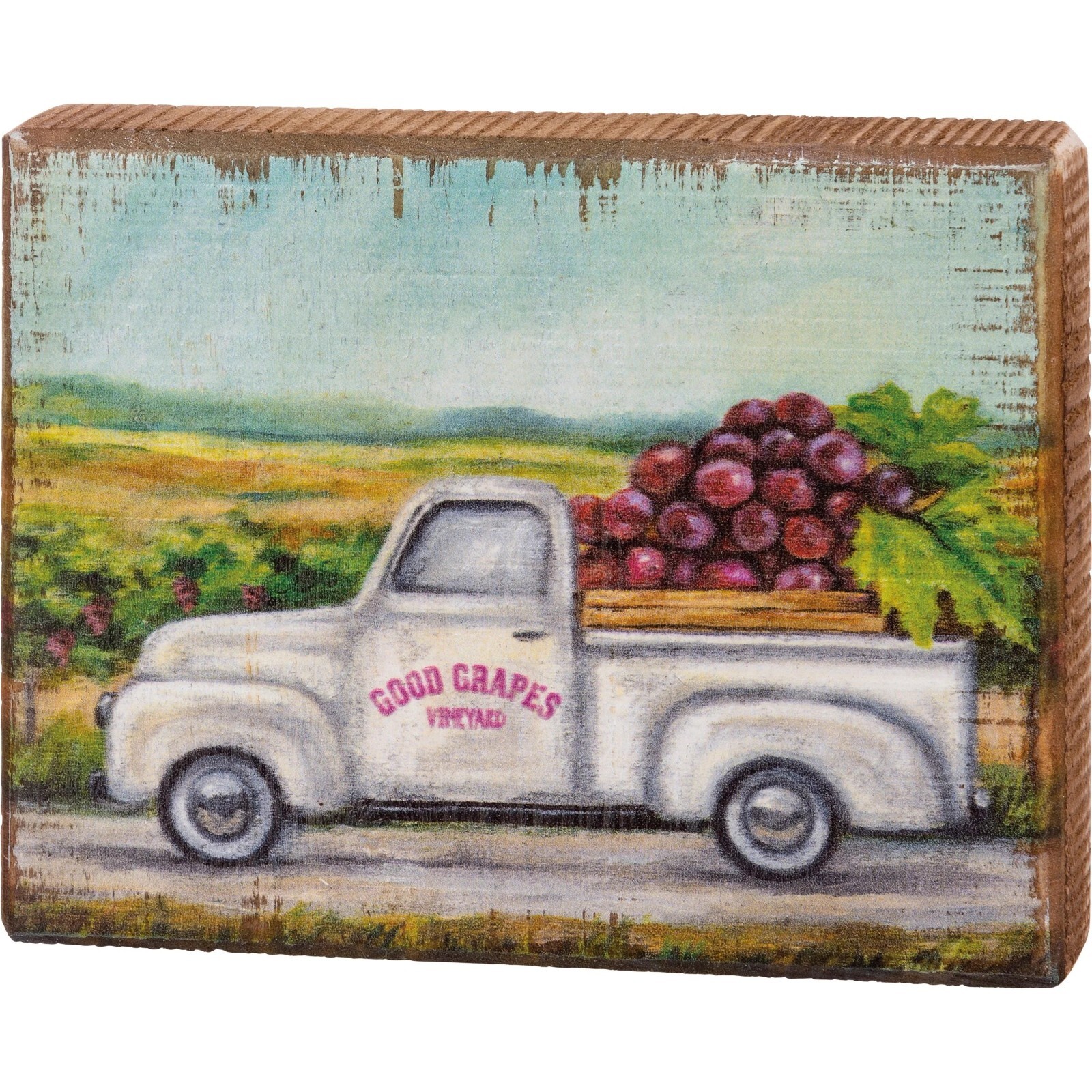 Good Grapes Vineyard Block Sign 6″ x 4.75″ x 1″ Grapes Wine Vineyard Decor – NEW