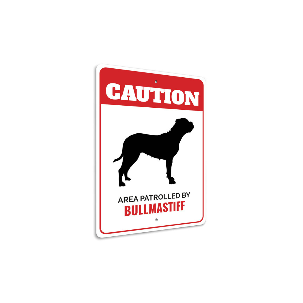 Patrolled By Bullmastiff Caution Metal Sign Wall Decor Beware Warning Breed Pet