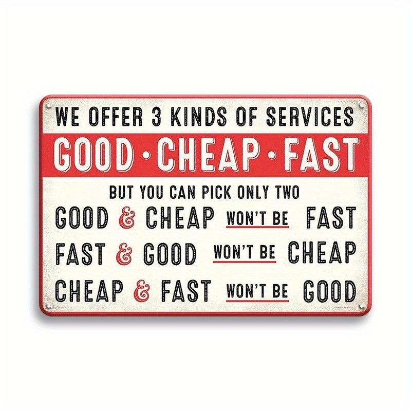 Metal Sign Good Cheap Fast Humor Funny Vintage Tin Sign Office Shop Funny Poster