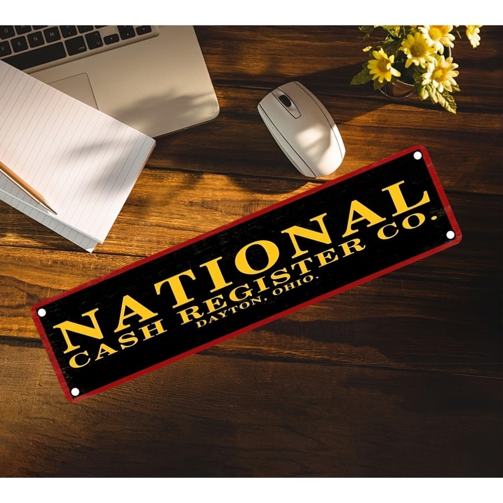 Vintage Metal NCR Sign Black Yellow Iron Wall Decor