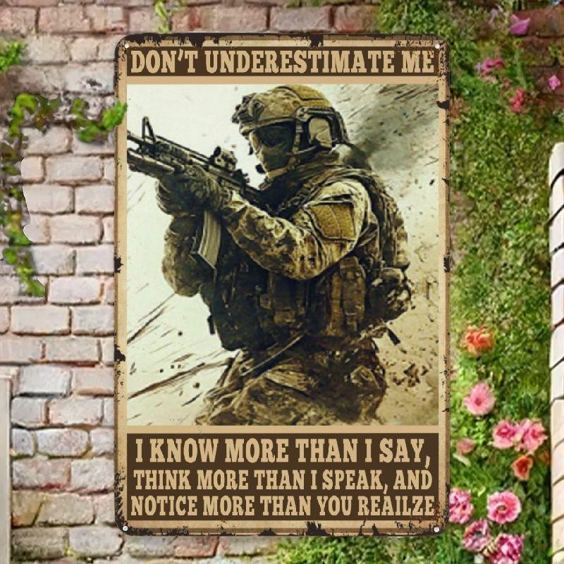 Vintage Military Tin Metal Sign Army Veteran Themed Wall Decor 8×12
