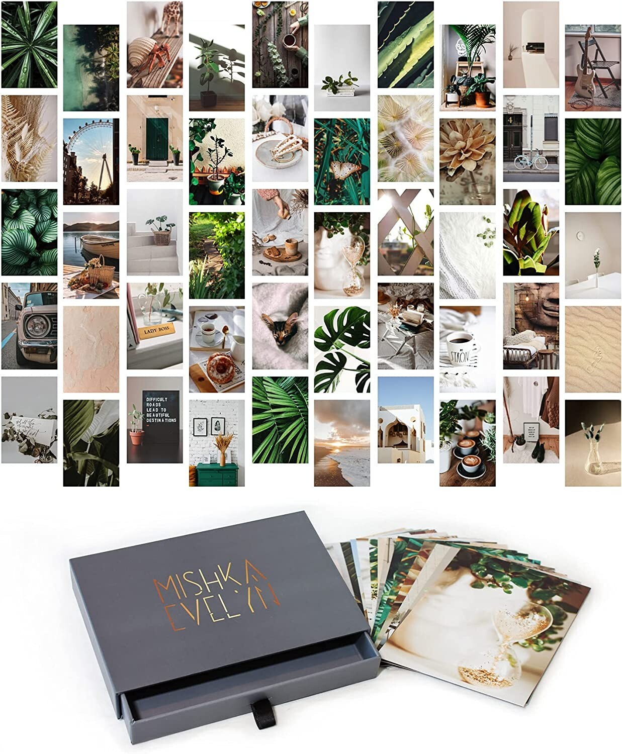 Wall Collage Kit (Set of 50) 4x6inch – Beige Neutral Green Wall Art for Teens