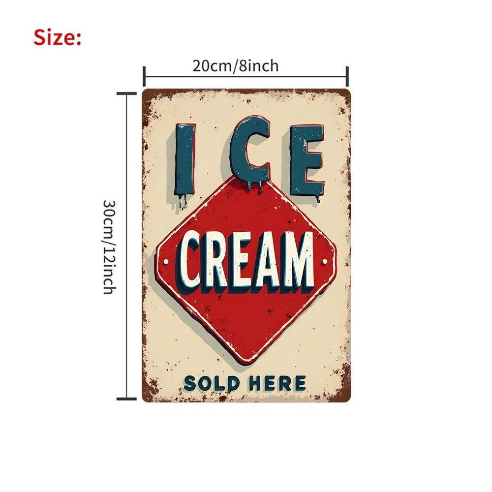 Vintage Red Blue Ice Cream Sign Metal Plaque 20.32×30.48 cm