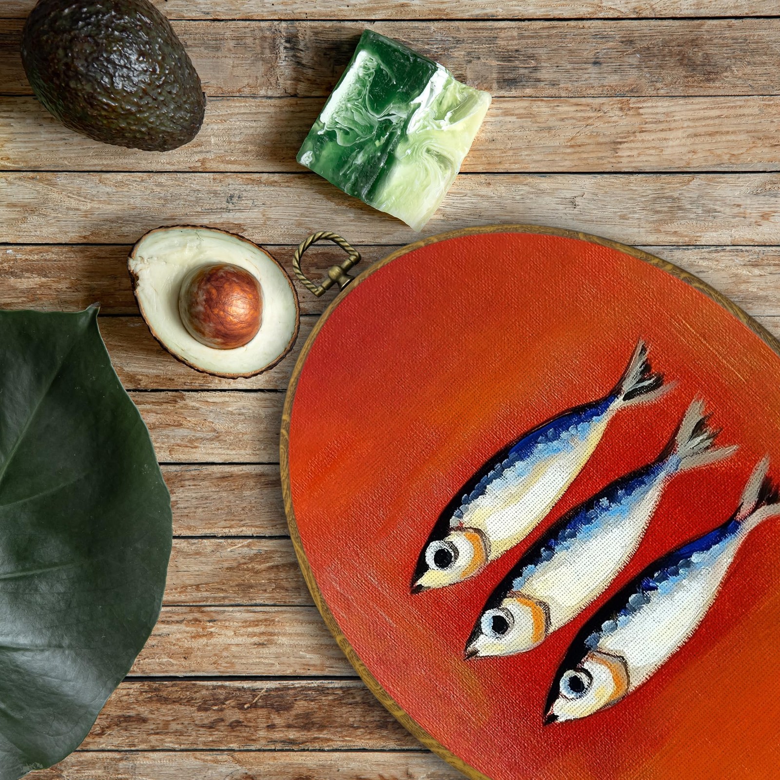 Vintage Coastal Sardine Fish Oval Wall Art Decor Framed, Retro Ocean Beach Ki…