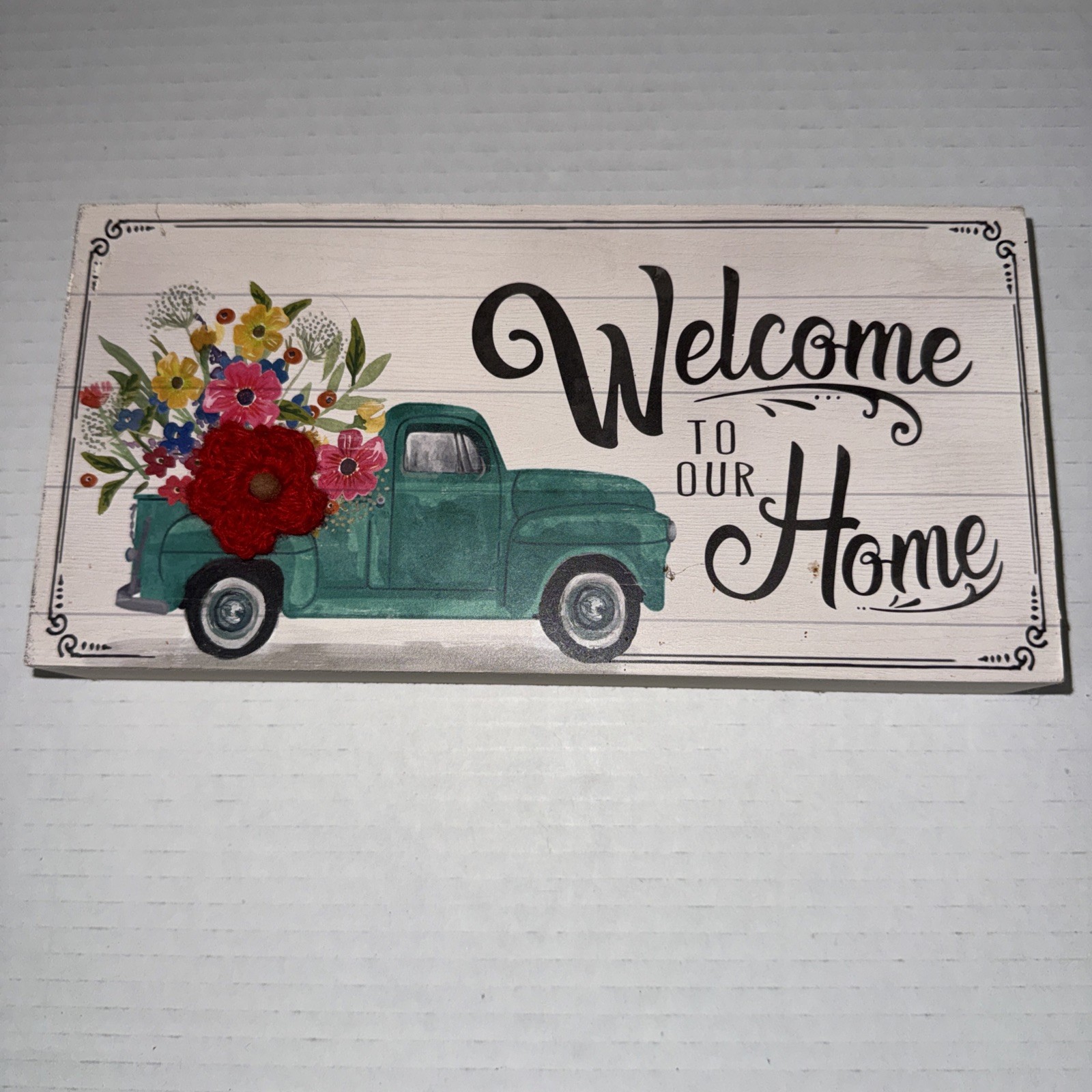 Welcome to Our Home Sign Truck With Flowers – 9.75 In Wide 5 In Tall Tabletop