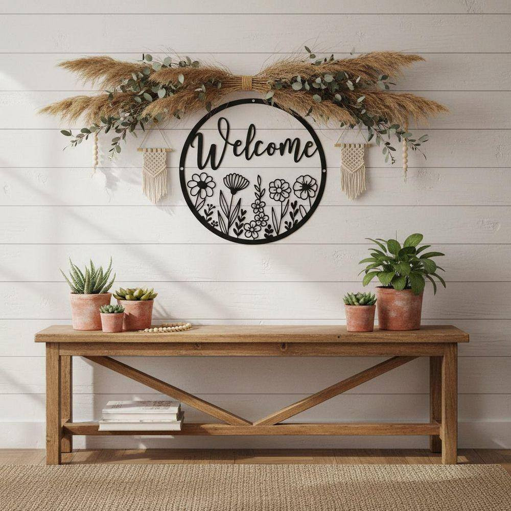 11.8 In. X 11.8 In. Black Welcome Metal Sign Wall Decor Art