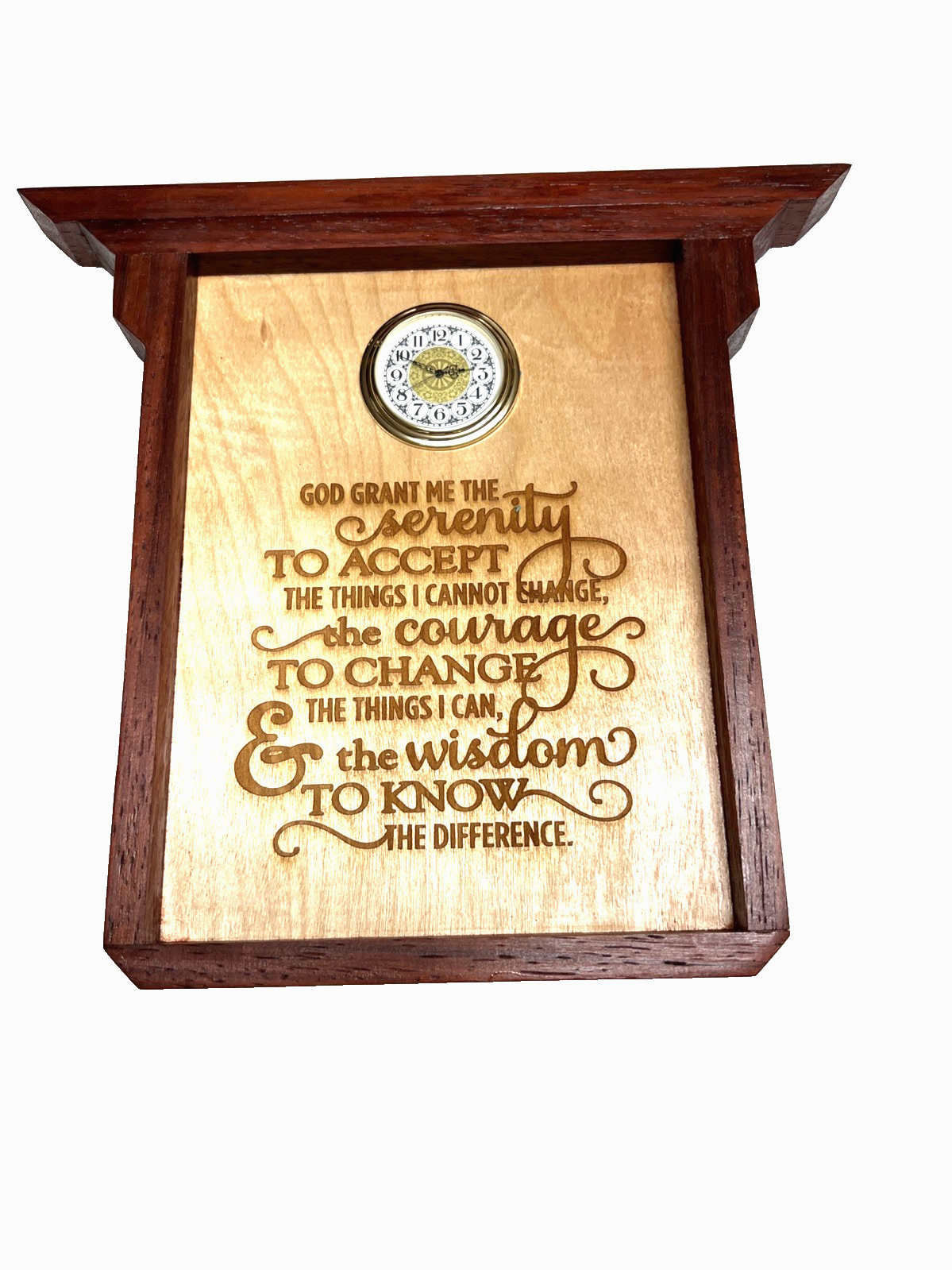 Wall Plaque Custom Wood Laser etched with Clock ready to hang on wall