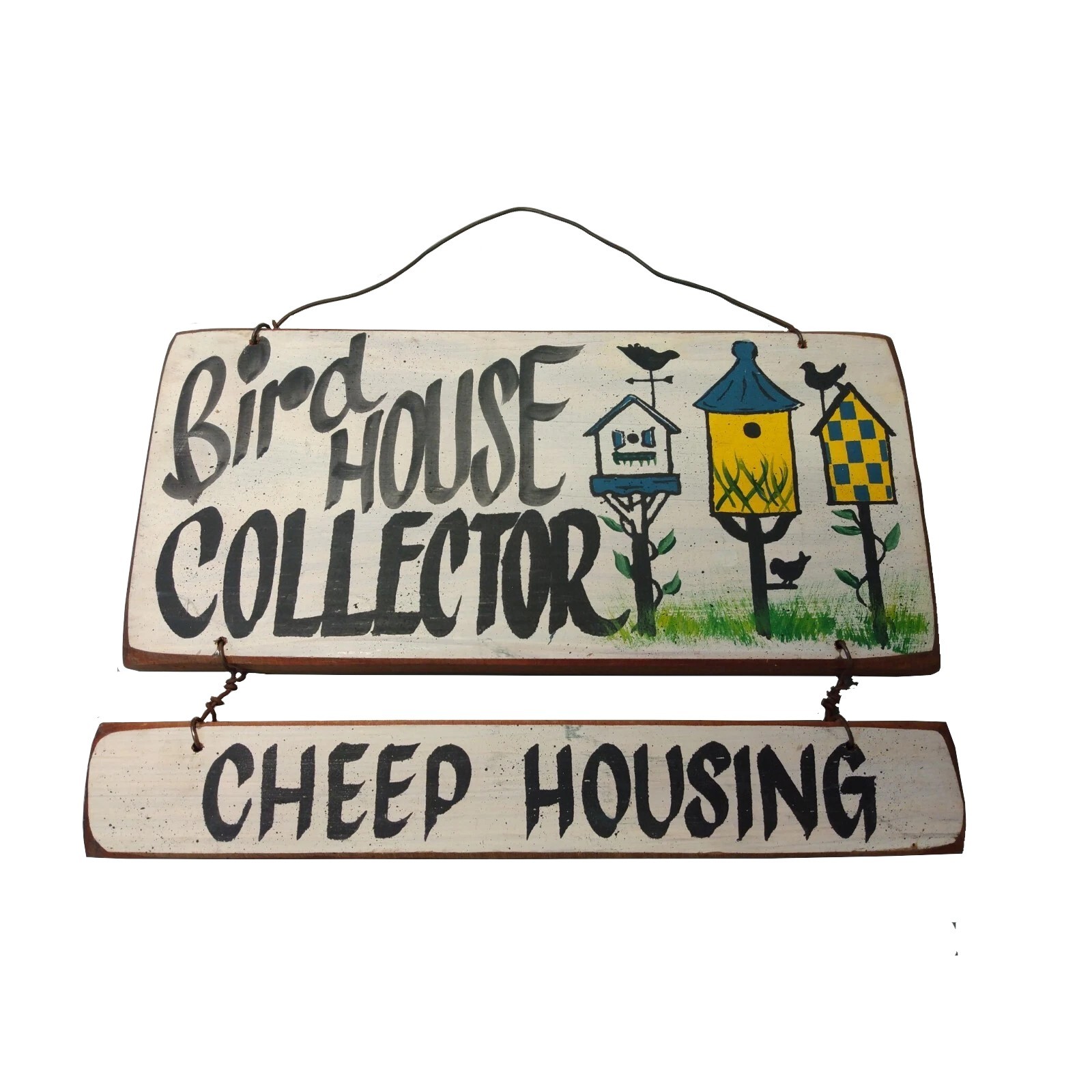 Handmade Handpainted Bird House Collector Garden Porch Wooden Hanging Sign | 12″