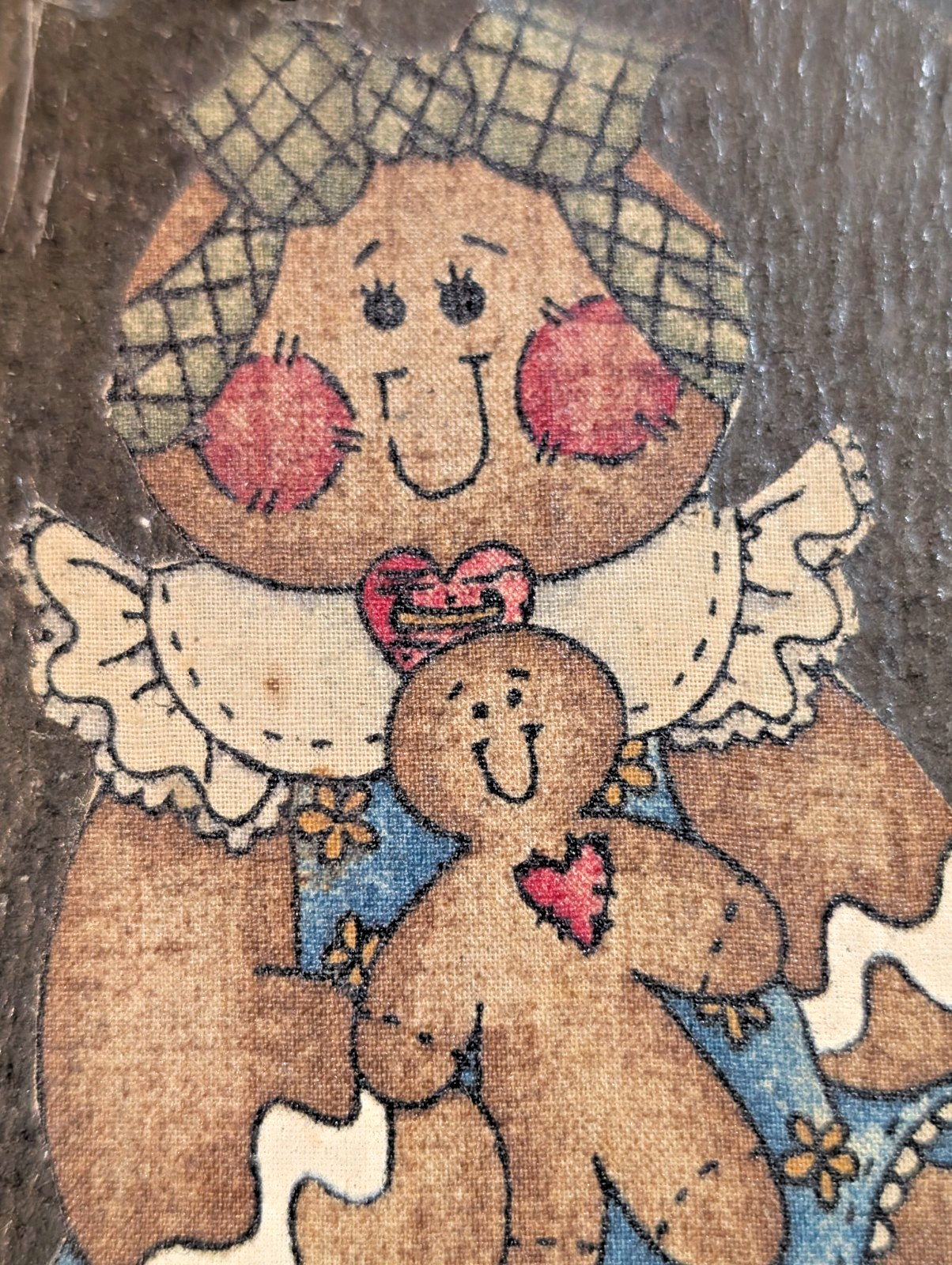 Decoupage on Slate Gingerbread Mom and Child Primitive Farmhouse Style