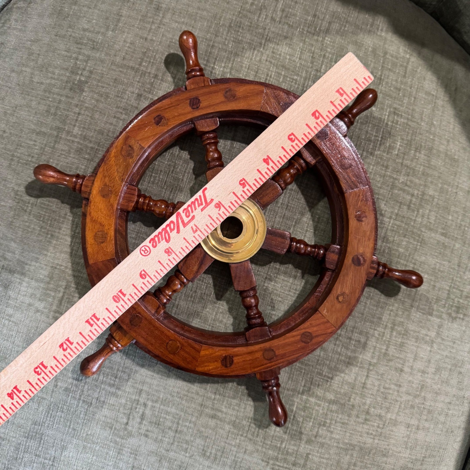 Ships Wheel Brown Wood Brass Nautical Wall Decor Maritime Coastal Vintage